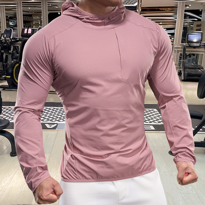 Men's breathable training top with hood and zip pocket Lisslune