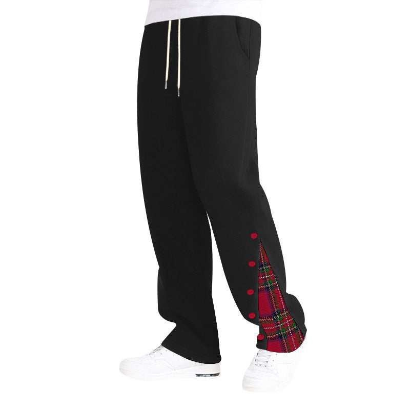 Men's fashionable leisure pants with side check pattern and adjustable drawstring Lisslune