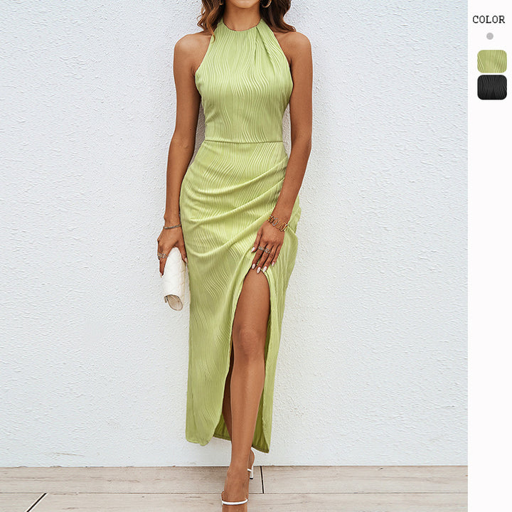 Ladies maxi dress with sophisticated wrap design and high slit