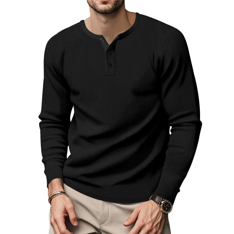 Men's long sleeve Henley shirt made of breathable cotton blend with textured fabric Lisslune