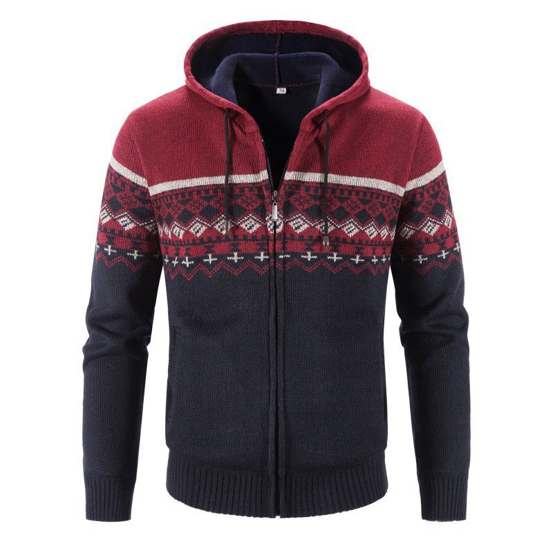 Men's Melange Cardigan with Hood and Norwegian Pattern Lisslune