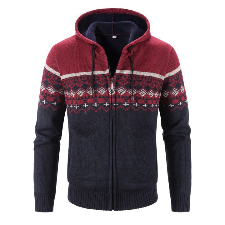 Men's Melange Cardigan with Hood and Norwegian Pattern Lisslune