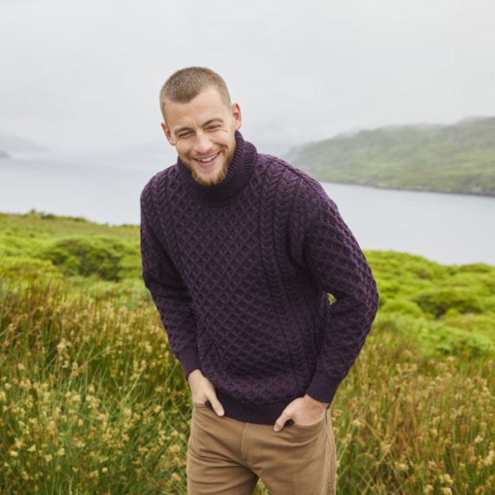 Men's knit sweater with high collar and textured pattern Lisslune