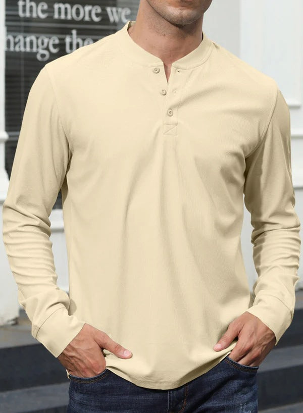 Men's long-sleeve shirt with decorative buttons and textured surface Lisslune