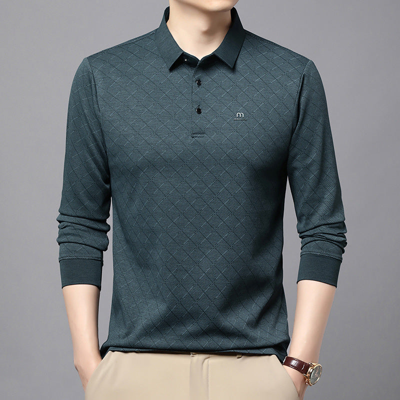 Men's Fashion Long Sleeve Polo Shirt with Textured Design Lisslune