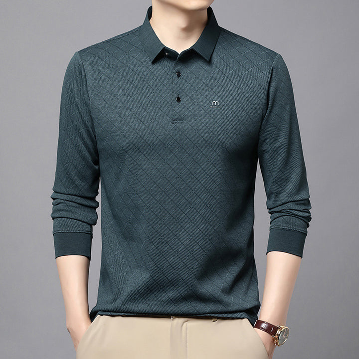 Men's Fashion Long Sleeve Polo Shirt with Textured Design Lisslune
