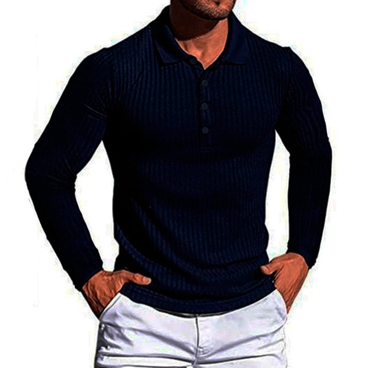 Men's Long Sleeve Polo Shirt with Textured Design Lisslune