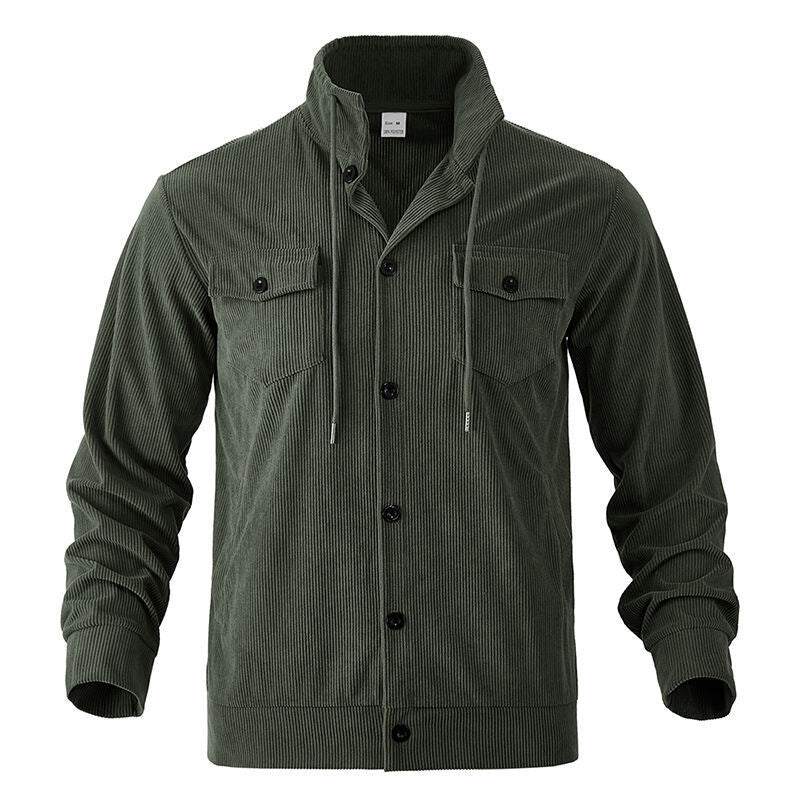 Men's cord jacket with practical chest pockets and fashionable stand-up collar Lisslune