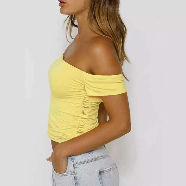 Damen Off-Shoulder Cropped Top mit Rüschendetails Lisslune