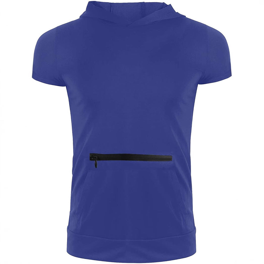 Men's Short Sleeve Hoodie with Practical Zipper Lisslune