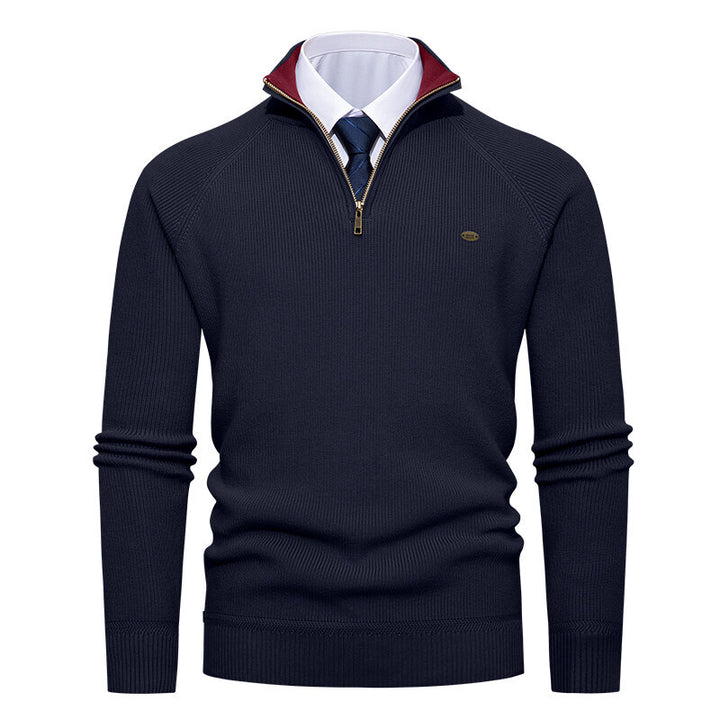 Men's Elegant Knit Sweater with Stand Collar and Zipper Lisslune