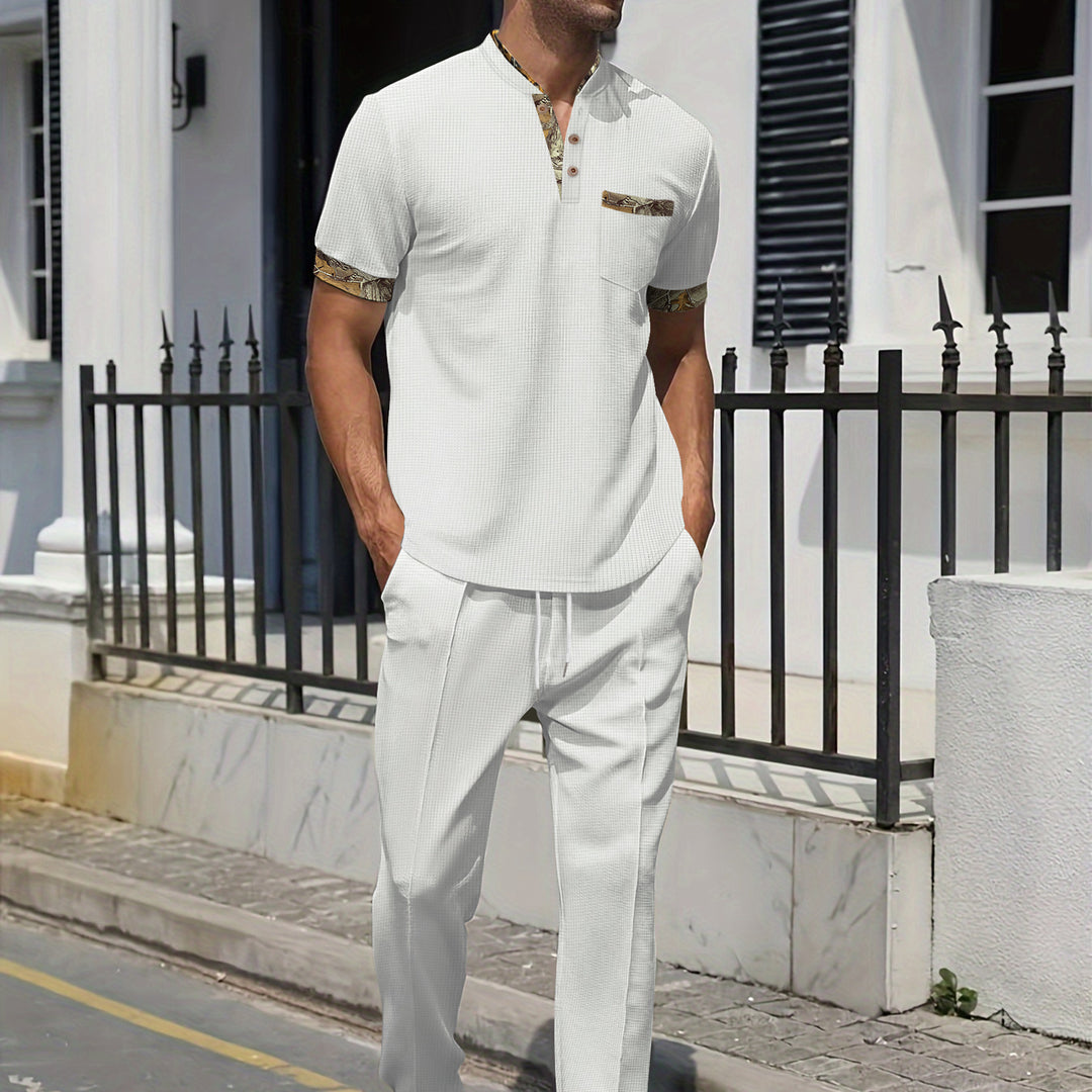 Men's Fashion Outfit Set with Textured Top and Casual Pants Lisslune