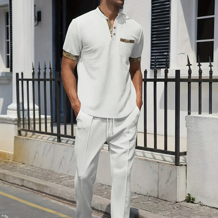 Men's Fashion Outfit Set with Textured Top and Casual Pants Lisslune