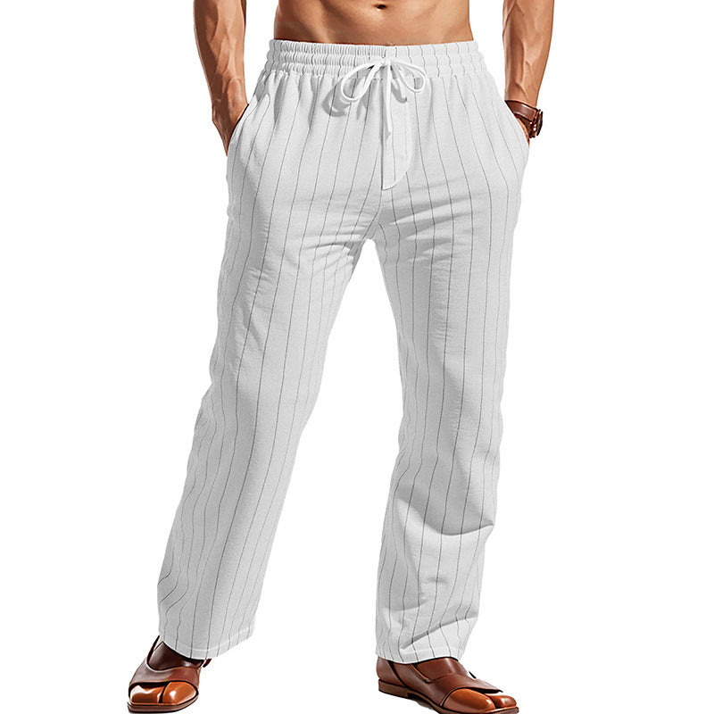 Men's relaxed leisure pants with elastic waistband and striped pattern Lisslune