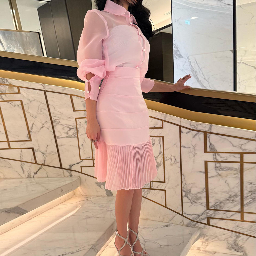 Women's blouse dress with transparent sleeves and pleated skirt Lisslune