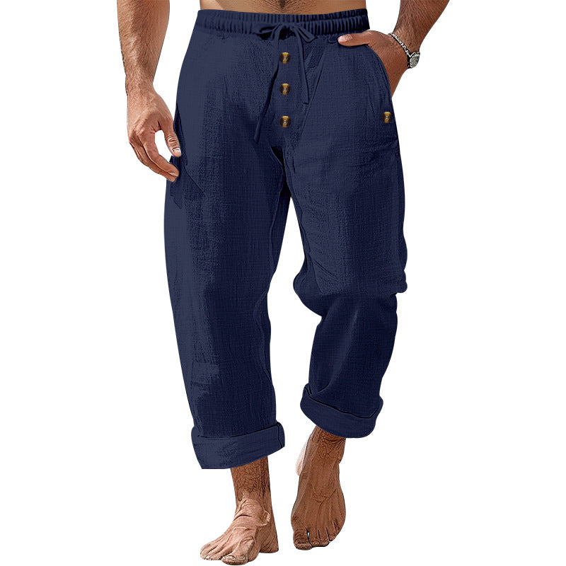 Men's casual linen pants with elastic waistband and practical pockets Lisslune