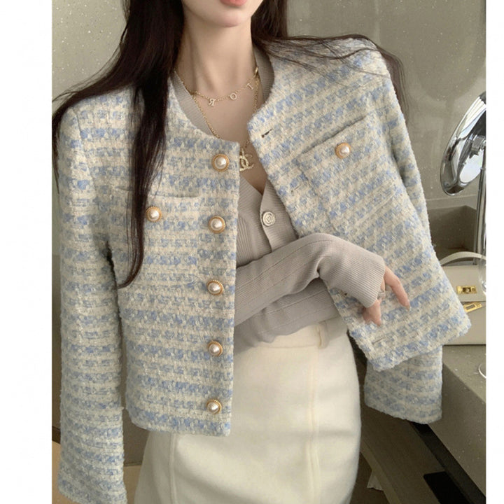 Women Elegant and stylish tweed jacket with pearl buttons Lisslune