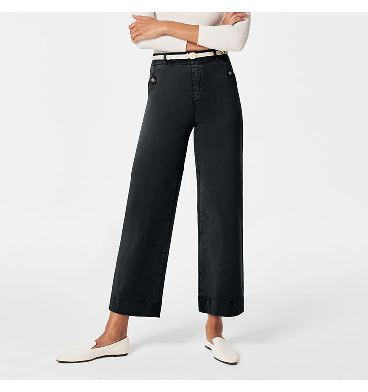Damen Weite High-Waist Hose mit modischen Knopfdetails Lisslune