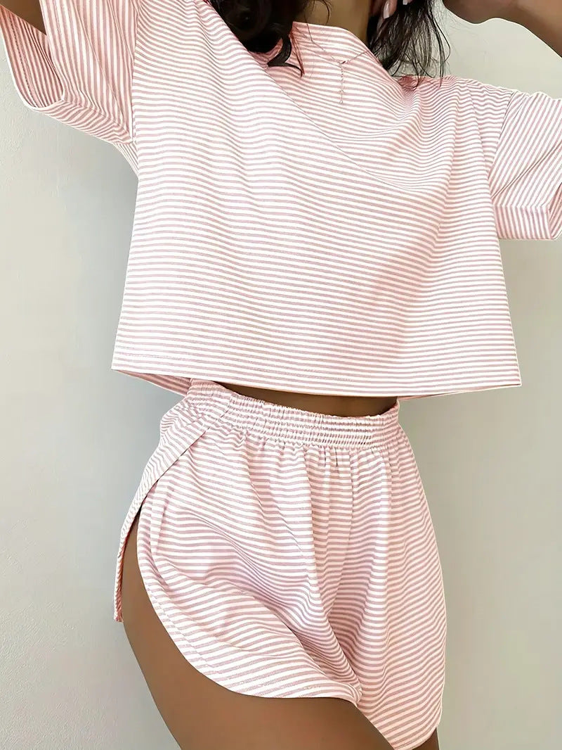 Women’s Casual Striped Set with High-Cut Design and Elastic Waistband Lisslune