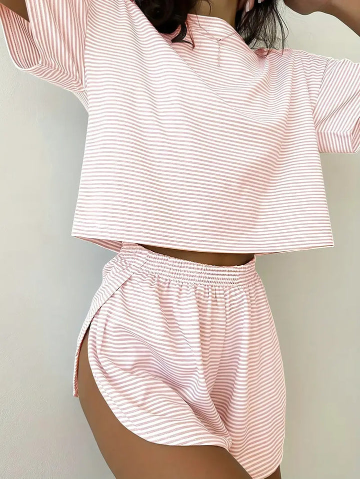 Women’s Casual Striped Set with High-Cut Design and Elastic Waistband Lisslune