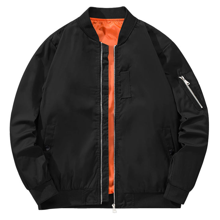 Men's Bomber Jacket with Side Zip Pockets and Elastic Cuffs Lisslune