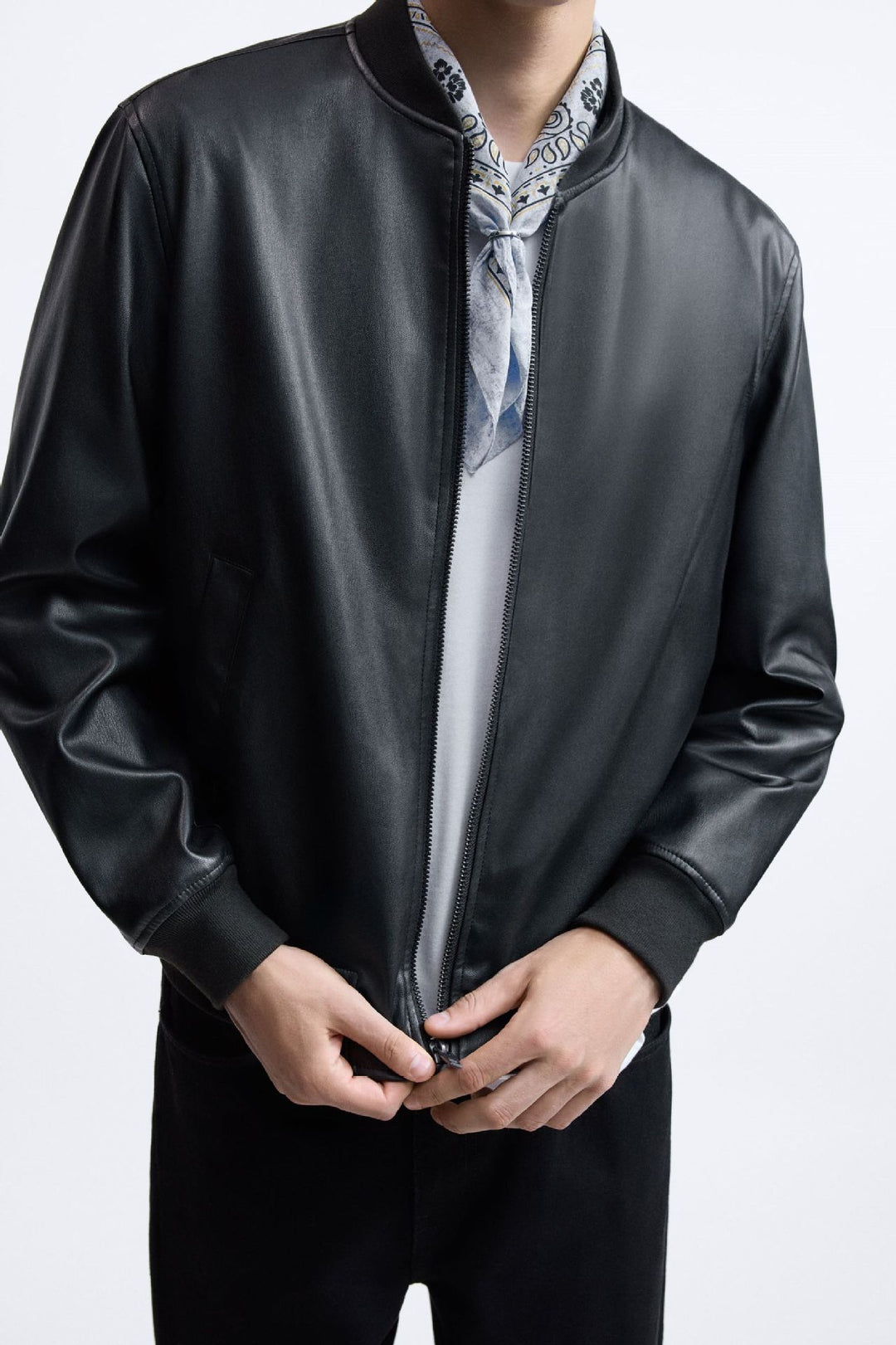 Men's stylish biker jacket made of high-quality synthetic leather with practical pockets Lisslune
