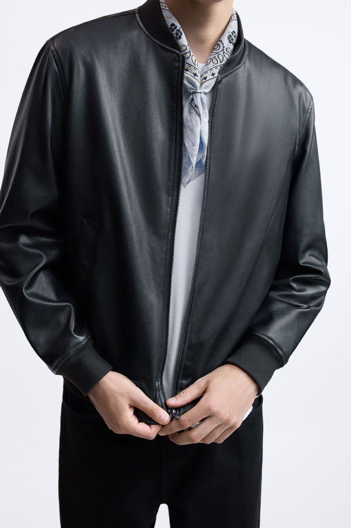 Men's stylish biker jacket made of high-quality synthetic leather with practical pockets Lisslune