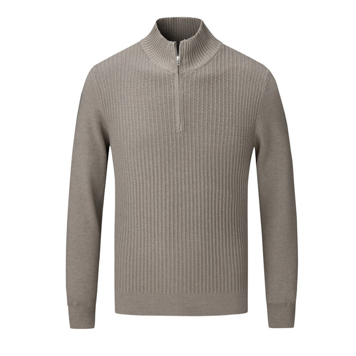 Men's knit sweater with modern stand-up collar and fine rib design Lisslune