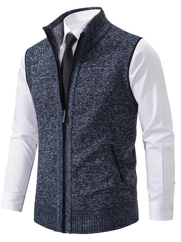 Men's elegant knitted vest with high collar and practical zip pockets Lisslune