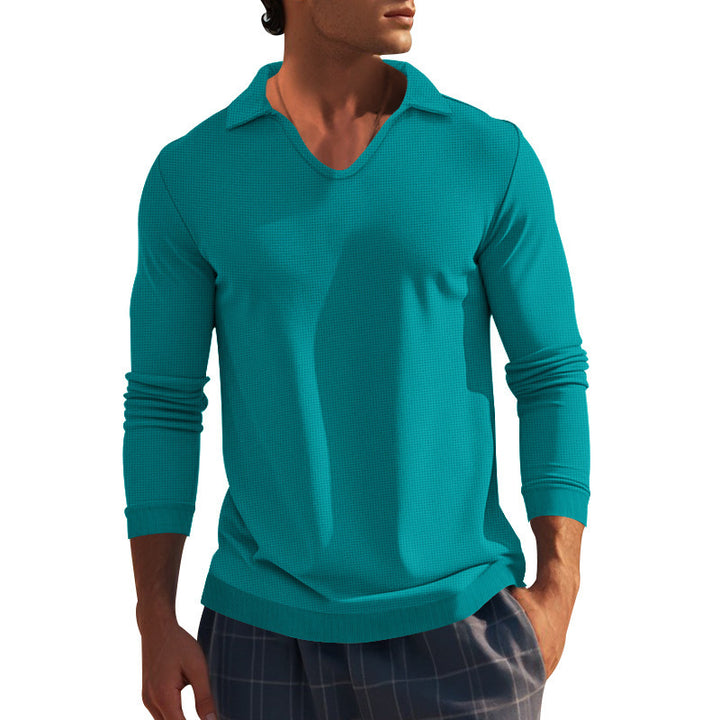 Men's Long Sleeve Shirt with Modern V-Neck and Textured Design Lisslune
