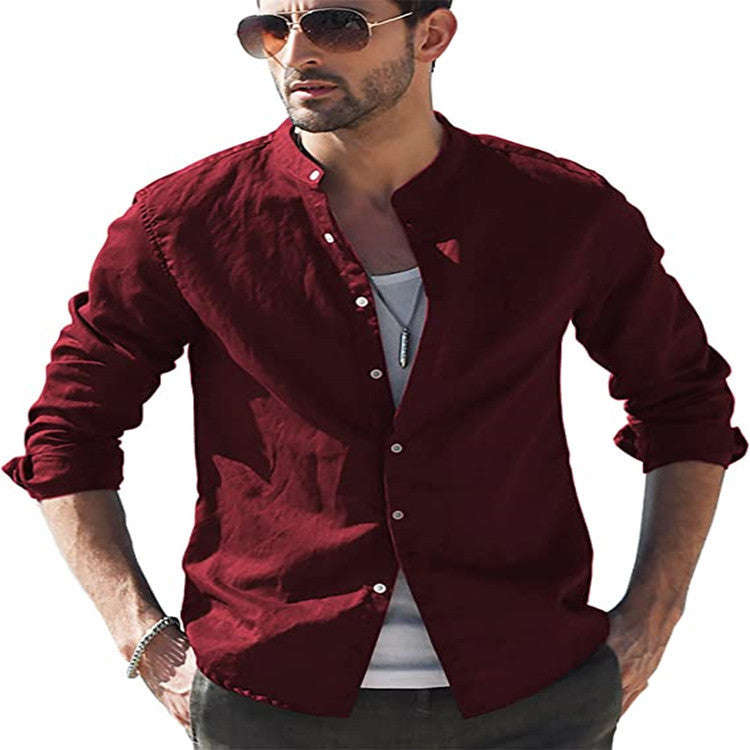 Men's long sleeve shirt with modern stand-up collar and casual look Lisslune