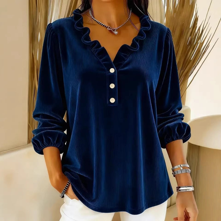 Women's ruffle blouse with button placket and 3/4 sleeves Lisslune