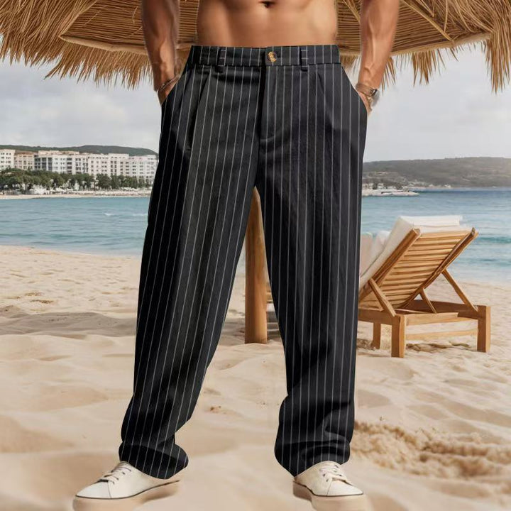 Men's timeless striped summer pants with practical side pockets and a loose fit Lisslune