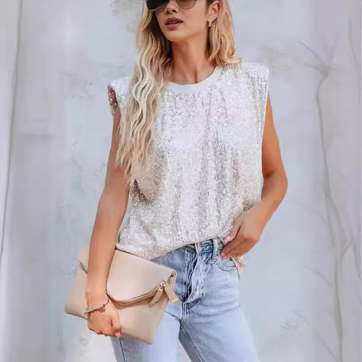 Women's Glittering Round Neck Blouse Lisslune