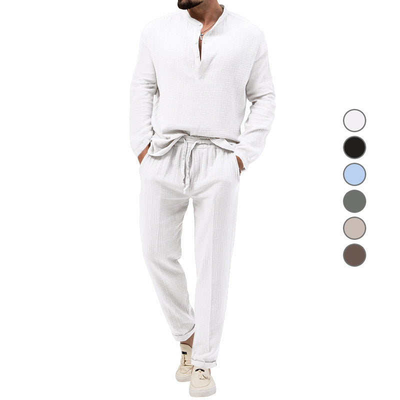 Men's leisure set made of breathable material with button placket and elastic waistband Lisslune