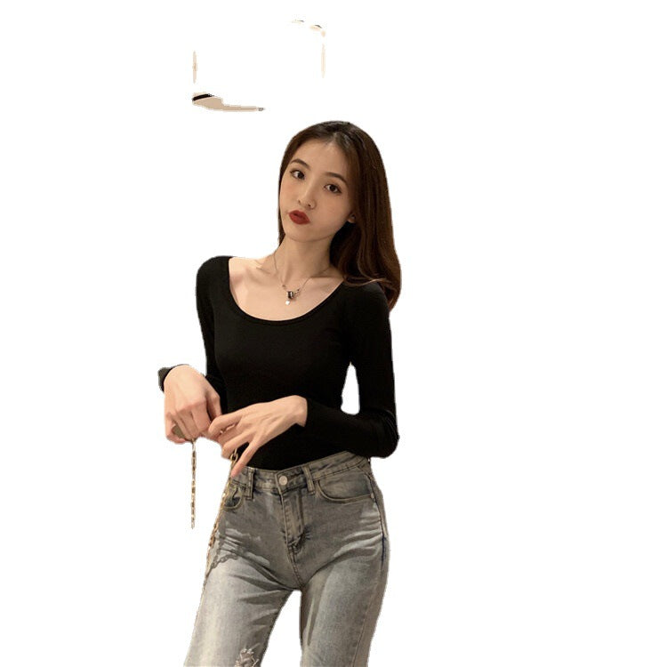 Women's Long Sleeve Bodysuit with Deep Neckline and Figure-Hugging Cut Lisslune