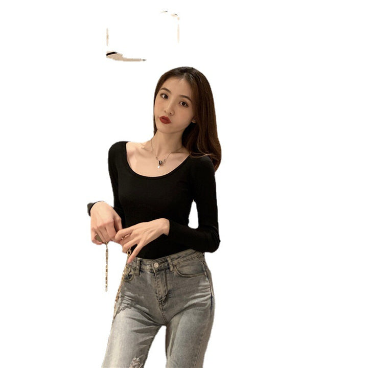 Women's Long Sleeve Bodysuit with Deep Neckline and Figure-Hugging Cut Lisslune