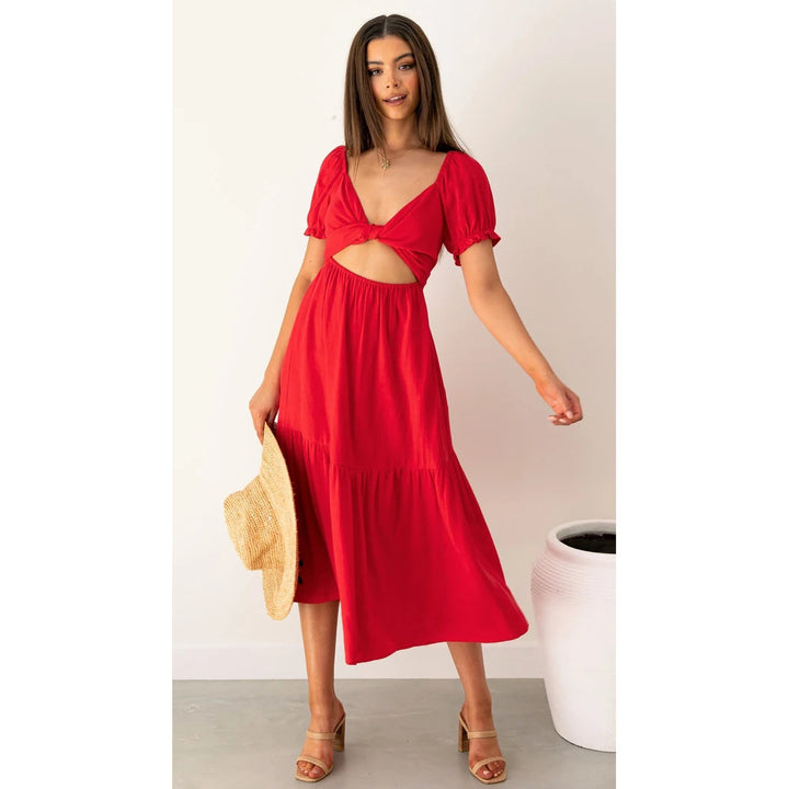 Women's midi dress with playful cut-outs and tie details Lune London