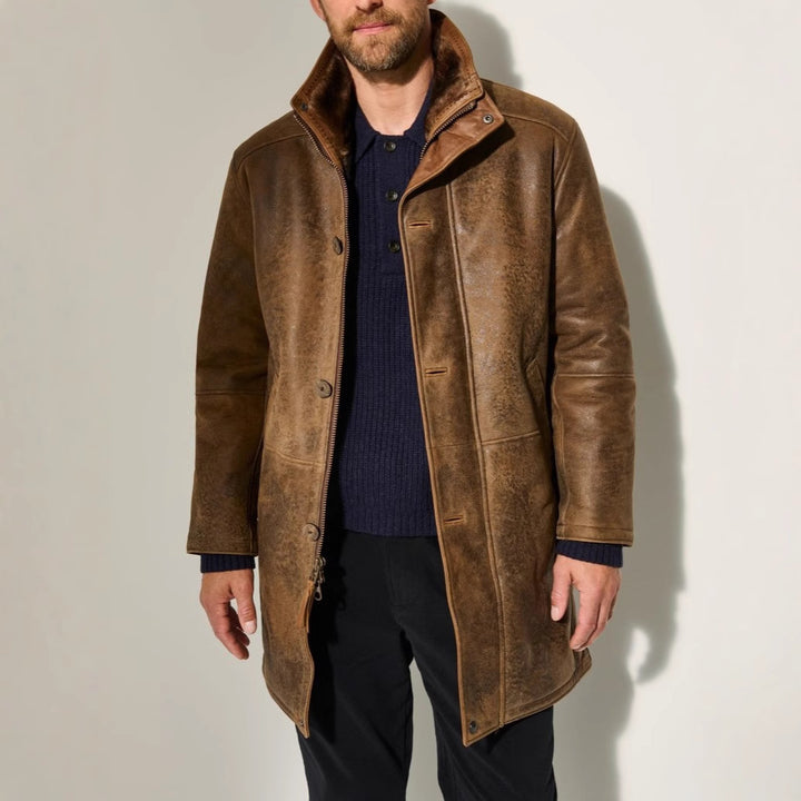 Men's elegant lamb leather jacket with padded collar and various pockets Lisslune