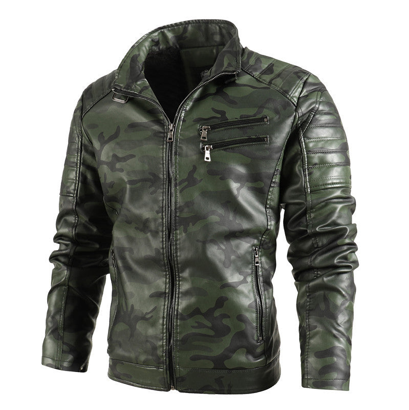 Men's Stylish Camouflage Leather Jacket Lisslune