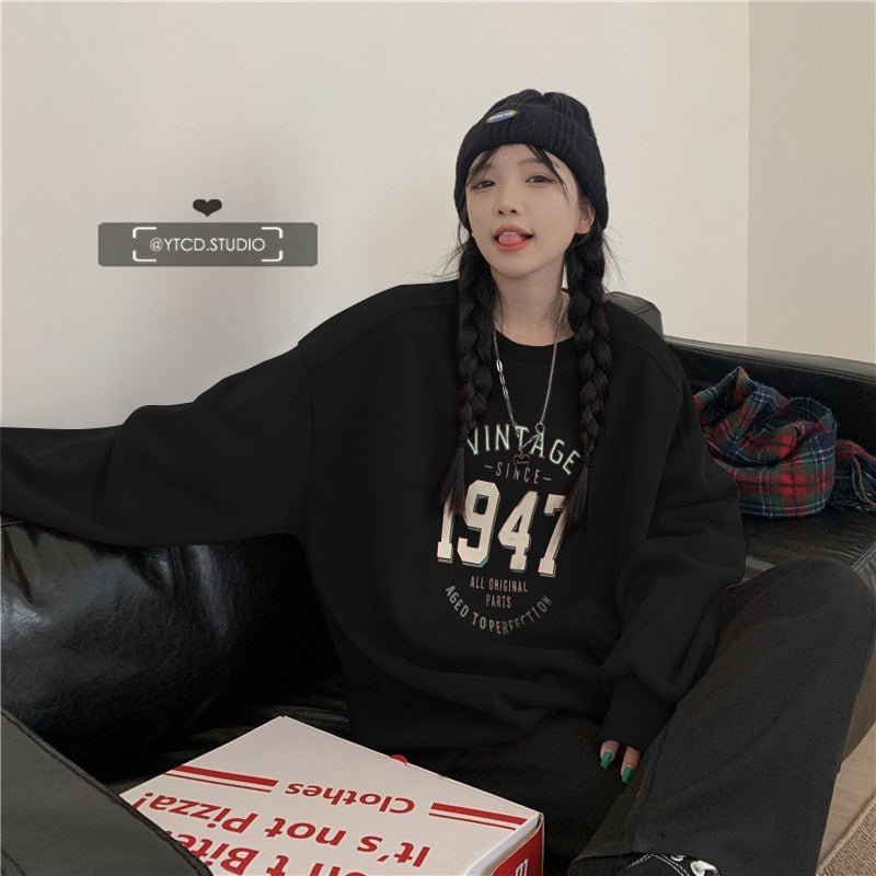 Women's Casual Oversized Sweatshirt with Vintage Print Lisslune
