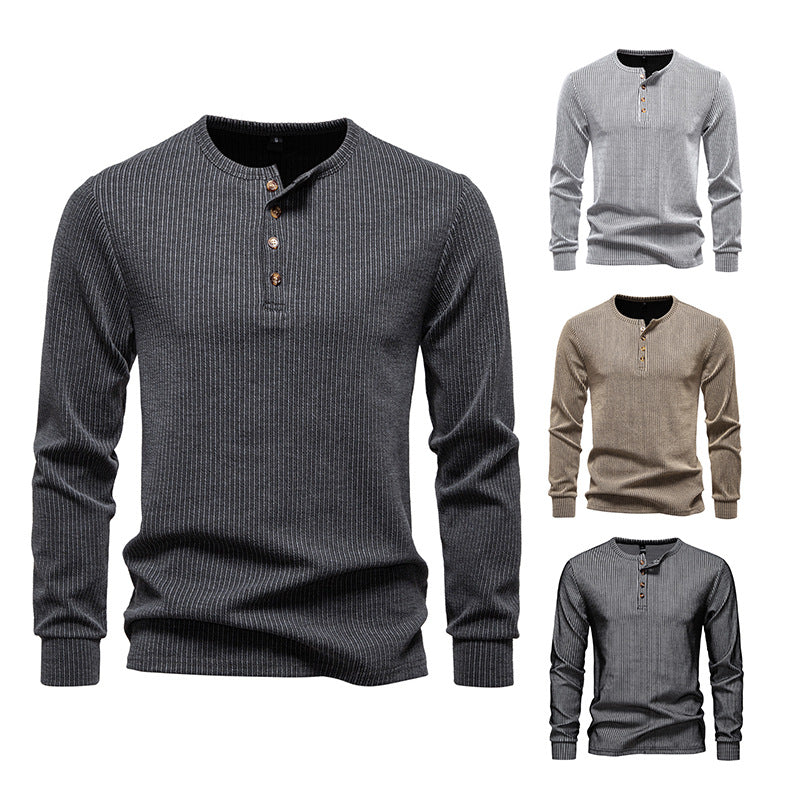 Men's long sleeve shirt with textured ribbed pattern and stylish button placket Lisslune
