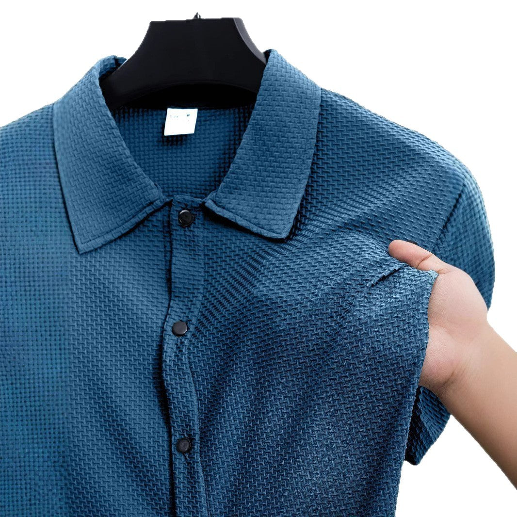 Men's short-sleeve shirt with textured pattern and subtle collar Lisslune
