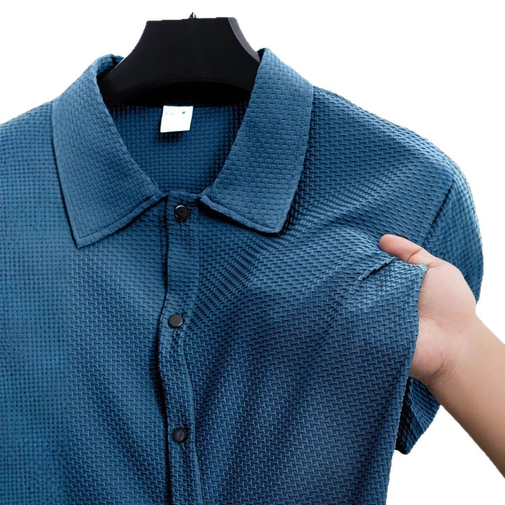 Men's short-sleeve shirt with textured pattern and subtle collar Lisslune