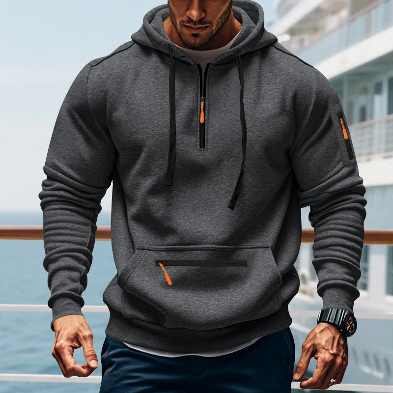 Men's sporty hoodie with practical two-way zipper and side pockets Lisslune
