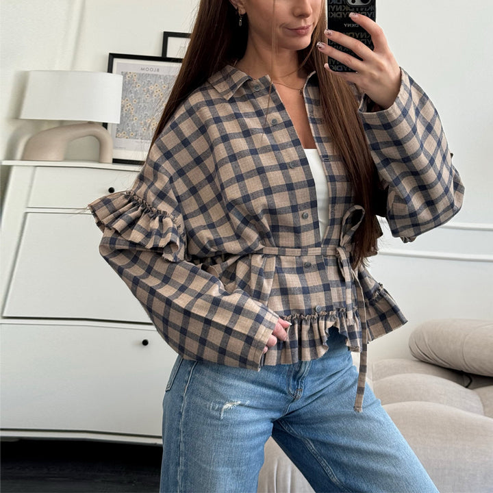 Women's checked shirt with ruffle details Lisslune