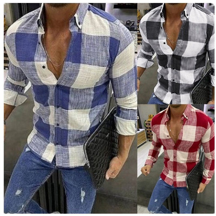 Men's Casual Long Sleeve Shirt with Modern Check Pattern and Relaxed Fit Lisslune