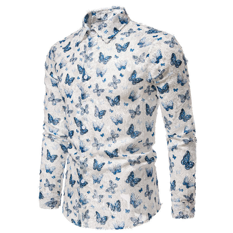 Men's Long Sleeve Shirt with Colorful Butterfly Pattern Lisslune