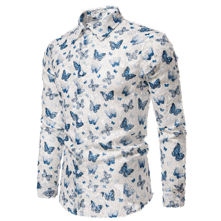 Men's Long Sleeve Shirt with Colorful Butterfly Pattern Lisslune