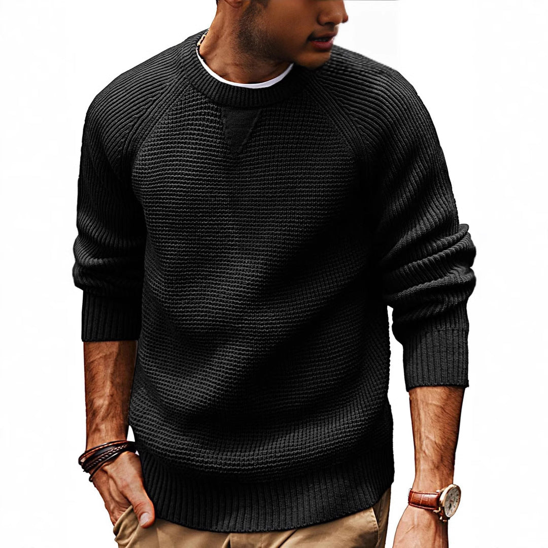 Men's casual knit sweater with textured fabric pattern and round neck Lisslune